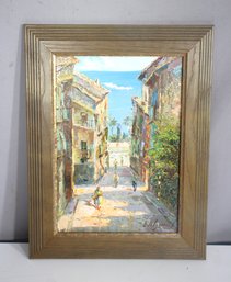 Original 1999 E. Alguacil Oil Painting  Spanish Village Scene, 13.5H X 10.5W