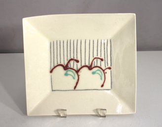 Signed Lamper 1987 Studio Pottery Platter  Modern Abstract Design, 9.5' X 8.5'