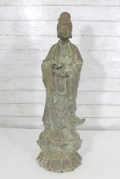 Large Standing Bodhisattva Guan Yin Statue  Apana Mudra  Asian Style Patinated Figure  28' H