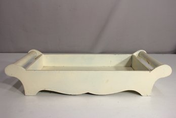 Vintage Handcrafted Wooden Tray With Handles  Distressed White Finish -19' X 9'