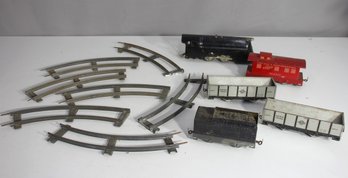 Vintage Tinplate Train Cars With Tracks - Collectible Set