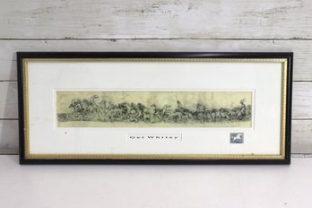 Vintage Framed Horse Art Print  Get Whitey Running Horses Scene  9.5 X 22.5