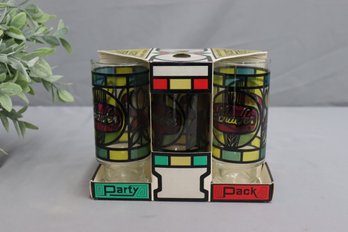 Vintage 1970s Anchor Hocking Schaefer Beer Stained Glass Style Beer Glassset Of 6