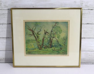 Vintage Signed Pastel Landscape Artwork  Framed Country Trees Scene  14 X 16