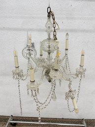 Vintage  Crystal & Glass Chandelier  28' Tall  Ornate Arms & Prisms  AS IS