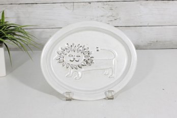 Vintage 1960s Bennington Pottery Raised Lion Wall Plaque  White Glaze  8.5' X 7'