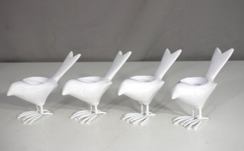 Set Of 4 Vintage CB2 White Metal Bird Tealight Holders  Modern Chick Votive Candleholders