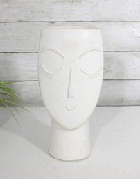 Matte White Minimalist Head Vase Planter  Modern Sculptural Face  10.25' Tall