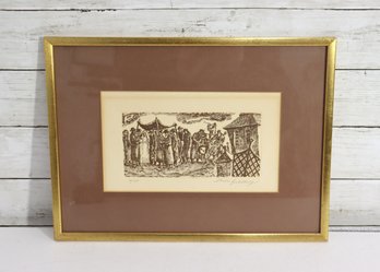 Limited Edition Signed Lithograph  Wedding Ceremony Scene  Numbered 4/150  Framed 12 X 16.5