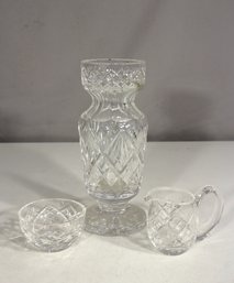 Waterford Crystal 3-Pieces,Vase, Creamer, & Sugar Bowl
