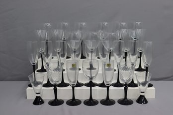 29 Pcs Luminarc, France Black Tulip Base Stemware / Wine Glasses