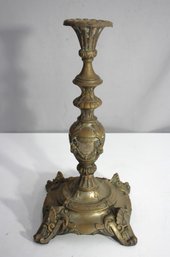 Antique Brass Candlestick With Ornate Design - 15' Tall