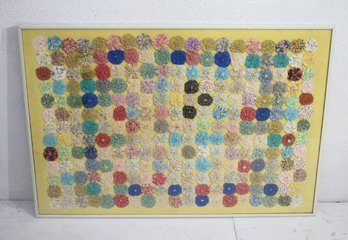Large Handmade Vintage Yo-Yo Quilt Textile Art  Framed  33 X 49