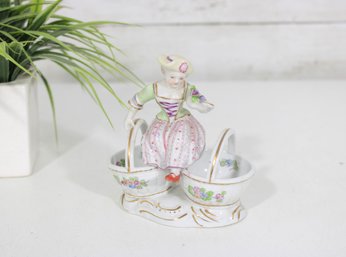 Vintage Andrea By Sadek Porcelain Figurine  Girl With Double Baskets  Hand Painted