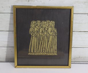 Vintage Framed Medieval Style Rubbing Artwork  Praying Figures  12 X 10.5