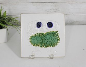 Vintage Bennington Pottery Vermont Owl Tile Trivet  Art Pottery Wall Plaque  8'