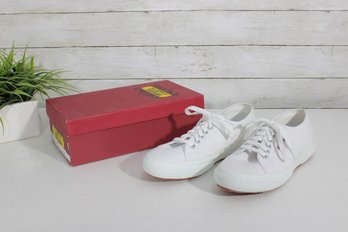 #11-Superga Classic White Canvas Sneakers  Womens Size 9  Iconic Low-Top Shoes W/ Box
