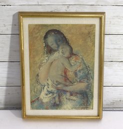 Vintage Signed Mother & Child Painting  Soft Pastel Impressionist Style  1968  Framed 13 X 10
