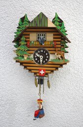 Charming 12' Swiss Chalet Cuckoo Clock - Hand-Painted With Swinging Figurine-untested