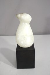 Modern Abstract White Alabaster Bird Sculpture On Black Base  8.5 Tall