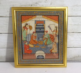 Vintage Framed Indian Mughal Style Miniature Painting  Royal Court Scene  12.5 X 10.5