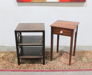 Lot Of 2 Wooden Side Tables  One Drawer Stand & Three-Shelf End Table