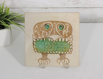Vintage Bennington Potters Vermont Grumpy Owl Tile Trivet  Art Pottery Wall Plaque  8'