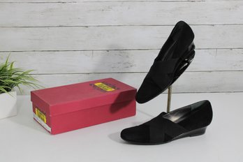 #12-Prevata Black Suede Flats  Womens Size 9  Slip-On Comfort Shoes W/ Box