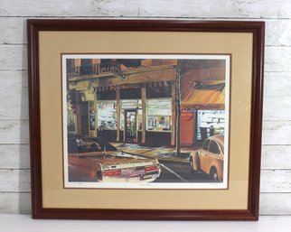 Artist Proof Signed Print Capitol Caf By Colin Dabb  Framed Large Night Street Scene  27 X 31.5