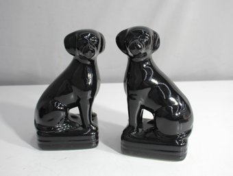Elegant 8' Black Dog Figurine Set - Glossy Ceramic Statues