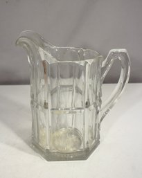 Antique Clear Glass Water Pitcher  9 Tall, Hexagonal Base, Elegant Ribbed Design