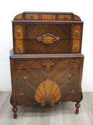 Vintage Highboy Chest Of Drawers With Ornate Carved Details