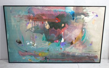 Large Signed Abstract Expressionist Print Painting  43.5 H X 70.5 W  Contemporary Mixed Media