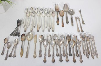 Large Mixed Lot Vintage Silverplate Flatware  Assorted Spoons, Forks & Serving Pieces