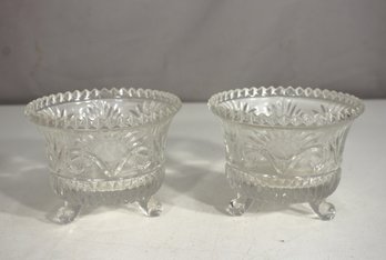 Pair Of Antique Pressed Glass Footed Bowls  3.5 Tall X 5 Round, Ornate Design