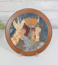 Ruth Factor Glazed Ceramic Art Tile  11 Round Mid-Century Figural Wall Plaque