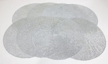 Set Of 8 Round Textured Silver Table Mats Placemats  15' Modern Metallic