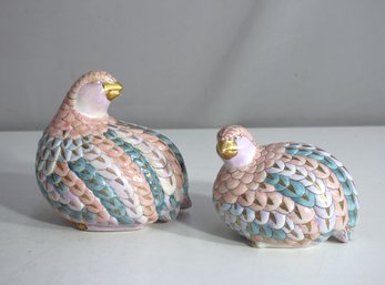 Pair Of Hand-Painted Ceramic Quail Figurines By Toyo