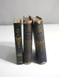 Set Of Three Antique Leather Bound Books - Including 'My Way Of Life' & Poems By Elizabeth Barrett Browning
