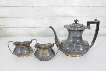 I.F.S. Sheffield England Silver Plated On Copper 3-Piece Tea Set  Teapot, Sugar & Creamer