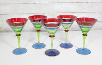 Pier 1 Imports Hand Blown Martini Glasses  Set Of 4  8' Colorful Romanian Art Glass