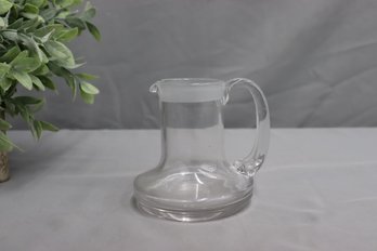 Vintage Mid Century Glass Pitcher Wide Bottom Base Applied Handle