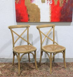 Lot Of 2 Cross Back Bistro Chairs W/ Cane Seats  Bentwood Style Dining Chairs