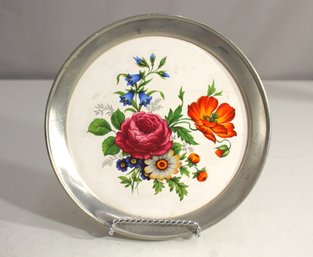 Vintage 7' Round Pewter Plate With Floral Design By Garden Silver