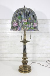 41' Tiffany-Style Table Lamp 'flowering Lotus ' Shade & Brass Twist Column