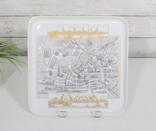 Studio Hamburg 1849 Porcelain Plate  10 X 10 Square City Map Design W/ Gold Accents