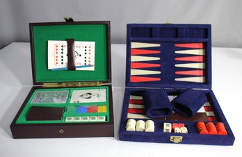 Vintage Game Set - Backgammon And Poker In Velvet And Leather Cases