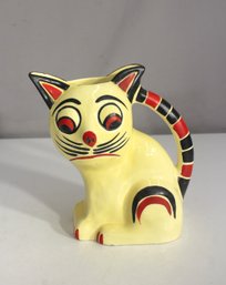 Vintage Ditmar Urbach Art Deco Cat Pitcher  Hand-Painted Ceramic, Czechoslovakia, 1930s  7.5 H