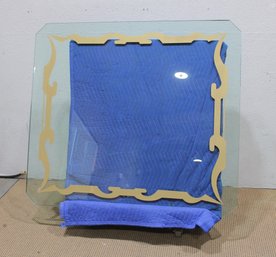 Large Decorative Glass Table Top  1' Thick, Painted  Border, 48.5' H X 54' W