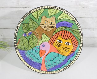 RARE Vintage Laurel Burch 1998 Wall / Table Decorative Plate Cats Lion Large 16'